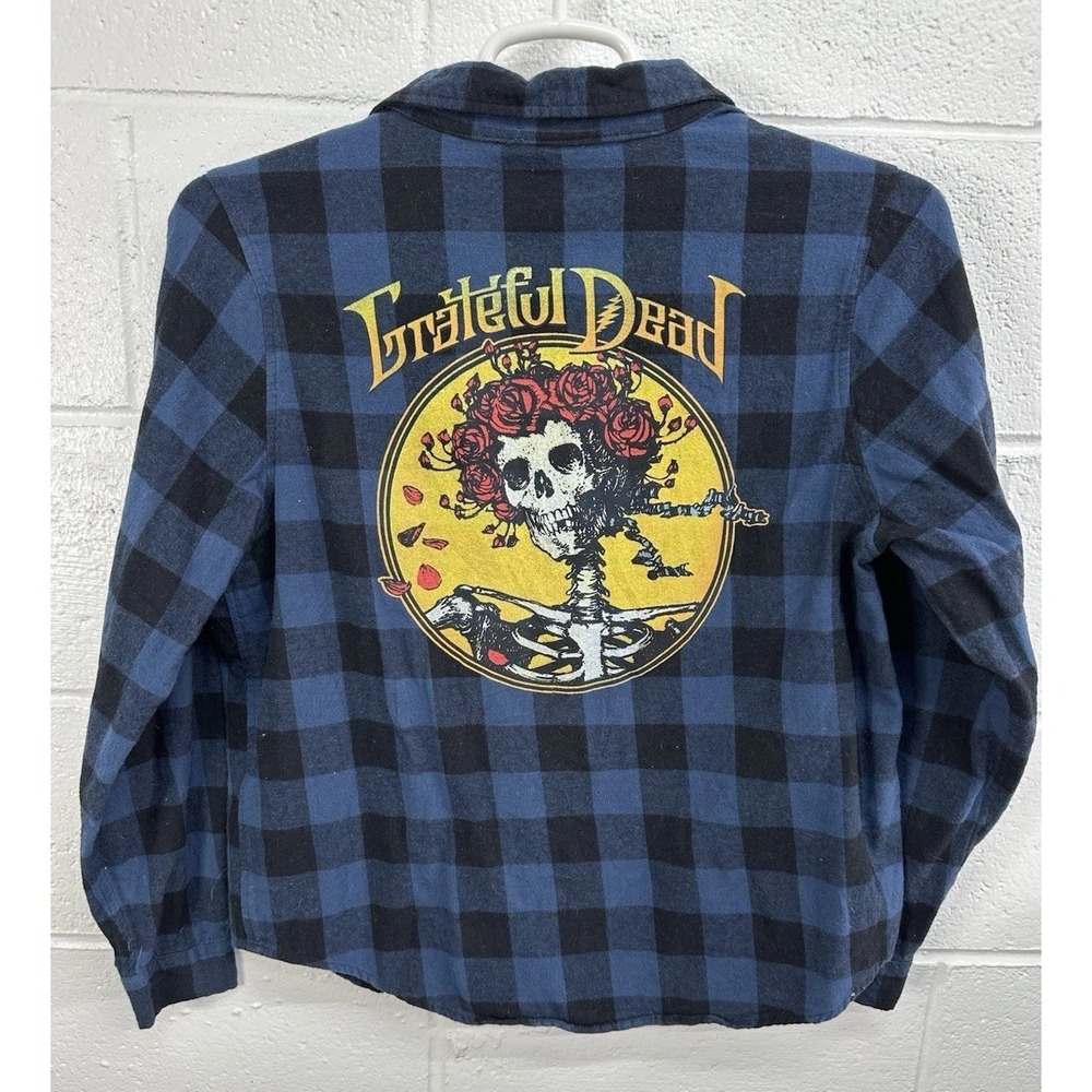 Grateful Dead Flannel Shirt Blue Black Check Skull Graphic / Mens Small